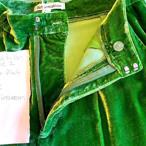 Reformation Velvet Wide Leg Pants trousers Size 2 Kelly Green Boho Luxe pockets - Picture 10 of 11